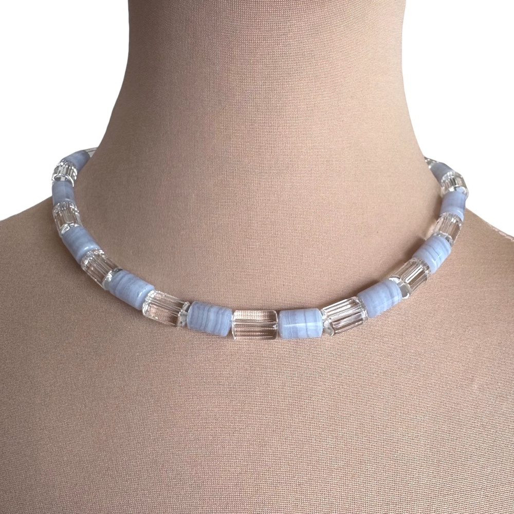 HANDMADE Lavender Stone Blue Lace Agate Style Necklace 17”